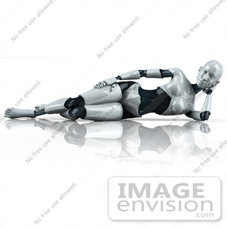 #50633 Royalty-Free (RF) Illustration Of A 3d Female Robot Mascot Reclined On Her Side by Julos