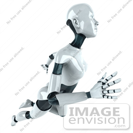 #50634 Royalty-Free (RF) Illustration Of A 3d Female Robot Mascot Floating To The Right - Version 1 by Julos