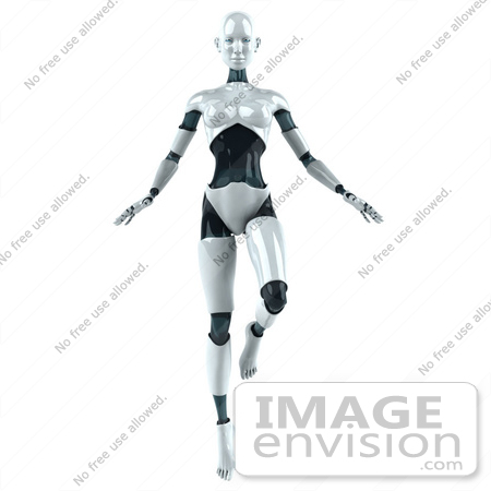 #50635 Royalty-Free (RF) Illustration Of A 3d Female Robot Mascot Dancing - Version 3 by Julos