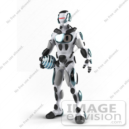 #50641 Royalty-Free (RF) Illustration Of A 3d Athletic Male Robot Mascot Standing And Holding A Blue Soccer Ball - Version 1 by Julos