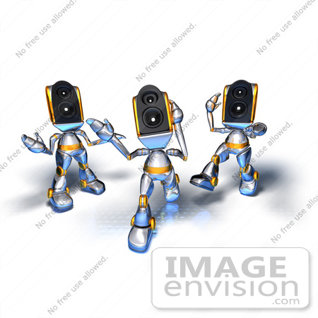 #50648 Royalty-Free (RF) Illustration Of Three 3d Speaker Robot Characters Dancing - Version 3 by Julos