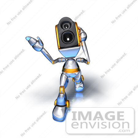#50649 Royalty-Free (RF) Illustration Of A 3d Speaker Robot Character Walking Forward And Gesturing - Version 2 by Julos