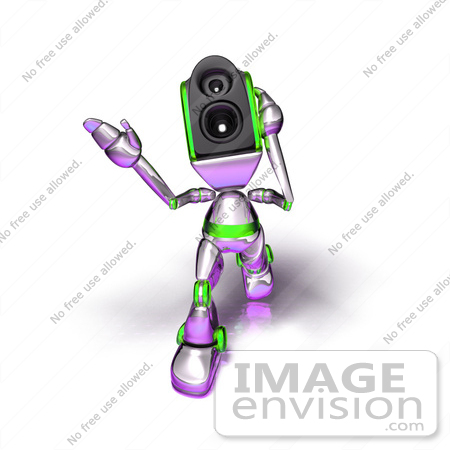 #50650 Royalty-Free (RF) Illustration Of A 3d Speaker Robot Character Walking Forward And Gesturing - Version 3 by Julos