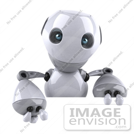 #50652 Royalty-Free (RF) Illustration Of A 3d White Robot Boy Mascot Holding A Blank Sign Board by Julos