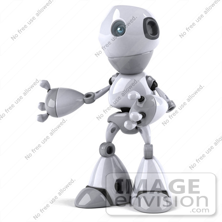 #50654 Royalty-Free (RF) Illustration Of A 3d White Robot Boy Mascot Gesturing And Facing Left by Julos