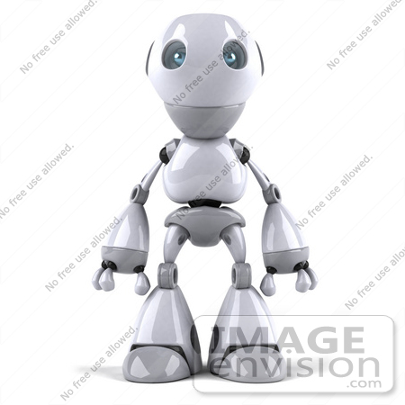 #50658 Royalty-Free (RF) Illustration Of A 3d White Robot Boy Mascot Standing And Facing Front by Julos