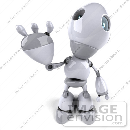 #50659 Royalty-Free (RF) Illustration of a 3d White Robot Boy Mascot Waving Hello by Julos