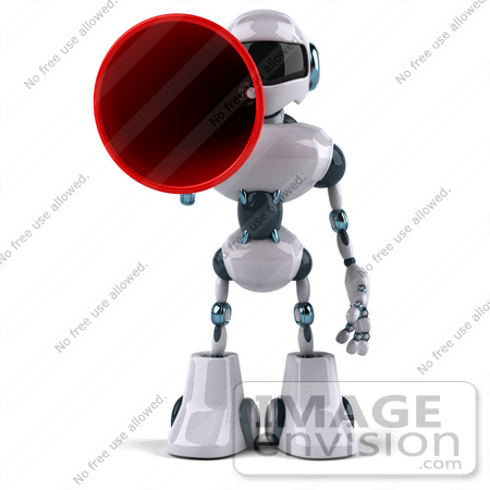 #50662 Royalty-Free (RF) Illustration Of A 3d Futuristic Robot Mascot Using A Megaphone - Pose 1 by Julos