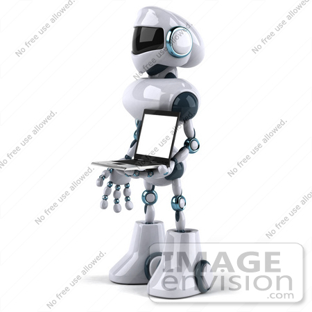 #50664 Royalty-Free (RF) Illustration Of A 3d Futuristic Robot Mascot Carrying A Laptop - Version 2 by Julos