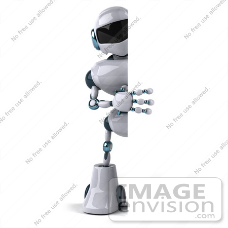 #50666 Royalty-Free (RF) Illustration Of A 3d Futuristic Robot Mascot Holding Up A Big Blank Sign by Julos