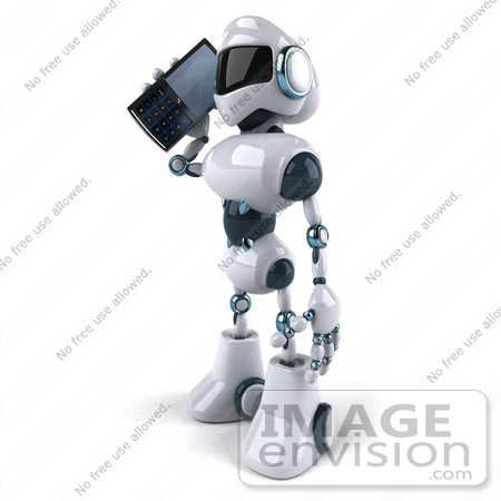 #50670 Royalty-Free (RF) Illustration Of A 3d Futuristic Robot Mascot Using A Cell Phone - Version 1 by Julos