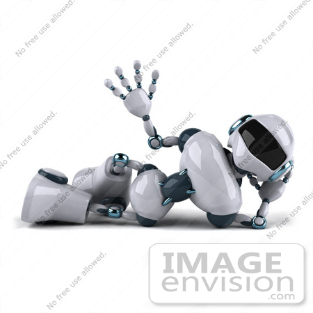 #50673 Royalty-Free (RF) Illustration Of A 3d Futuristic Robot Mascot Waving And Relaxing by Julos