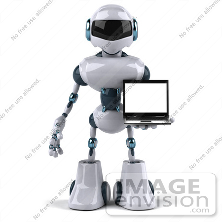 #50675 Royalty-Free (RF) Illustration Of A 3d Futuristic Robot Mascot Carrying A Laptop - Version 1 by Julos