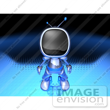 #50685 Royalty-Free (RF) Illustration Of A 3d Blue Robot Mascot Standing And Facing Front - Version 1 by Julos