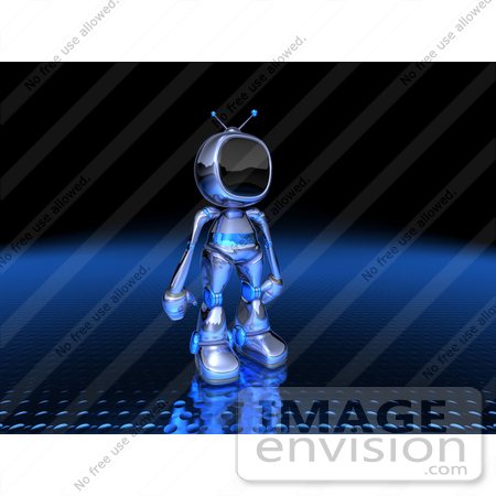 #50686 Royalty-Free (RF) Illustration Of A 3d Blue Robot Mascot Standing And Facing Right - Version 2 by Julos
