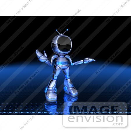 #50687 Royalty-Free (RF) Illustration Of A 3d Blue Robot Mascot Shrugging - Version 2 by Julos
