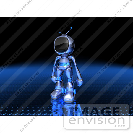 #50688 Royalty-Free (RF) Illustration Of A 3d Blue Robot Mascot Standing And Facing Left - Version 2 by Julos