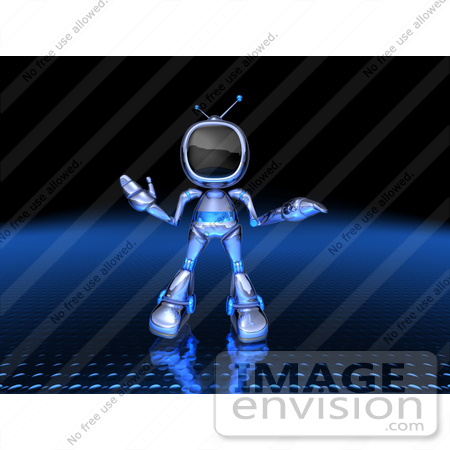 #50689 Royalty-Free (RF) Illustration Of A 3d Blue Robot Mascot Shrugging - Version 1 by Julos
