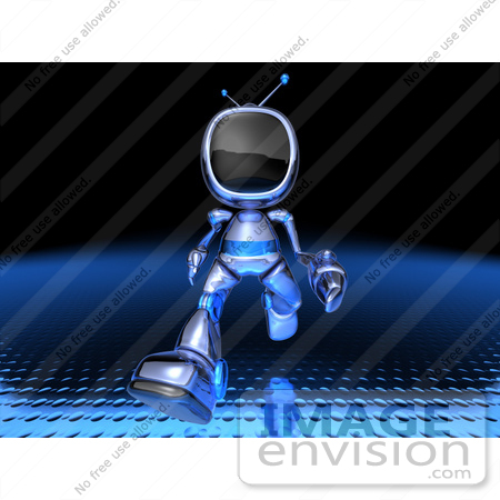 #50690 Royalty-Free (RF) Illustration Of A 3d Blue Robot Mascot Running Forward - Version 1 by Julos