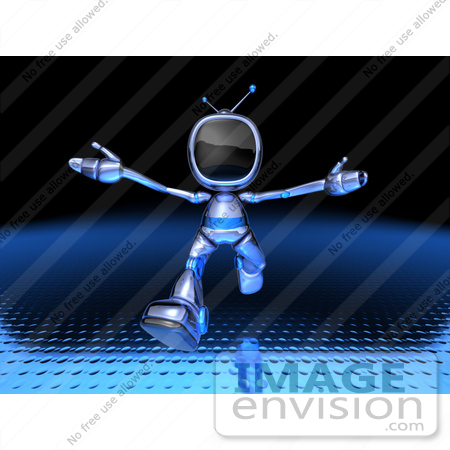 #50691 Royalty-Free (RF) Illustration Of A 3d Blue Robot Mascot Running Forward - Version 2 by Julos