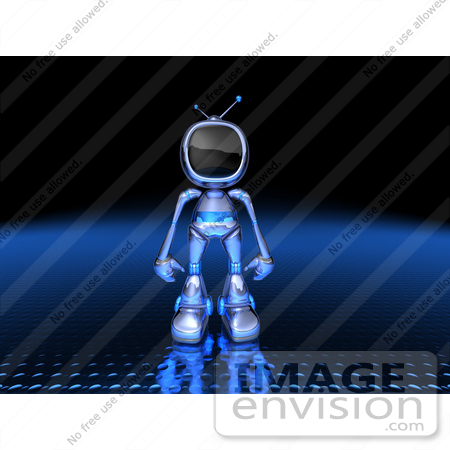 #50693 Royalty-Free (RF) Illustration Of A 3d Blue Robot Mascot Standing And Facing Front - Version 2 by Julos