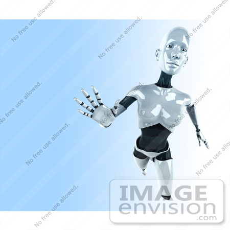#50696 Royalty-Free (RF) Illustration Of A 3d Female Robot Mascot Reaching Outward - Version 2 by Julos