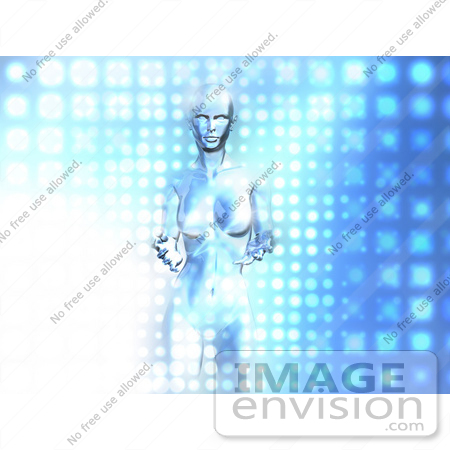 #50698 Royalty-Free (RF) Illustration Of A Techno Woman Emerging From A Bright Blue Screen by Julos