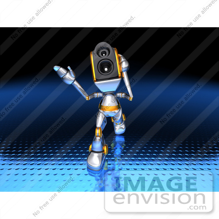 #50701 Royalty-Free (RF) Illustration Of A 3d Futuristic Speaker Robot Mascot Walking Forward And Gesturing - Version 1 by Julos