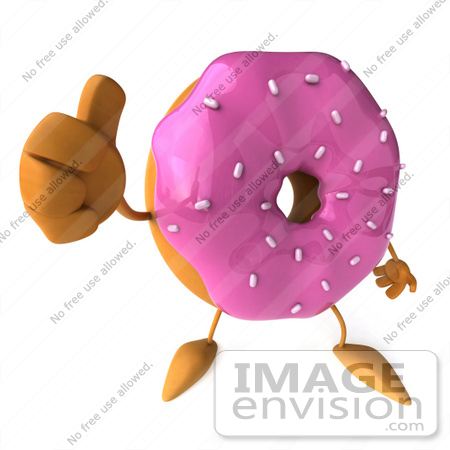 #50702 Royalty-Free (RF) Illustration Of A 3d Pink Frosted Doughnut Mascot Holding A Thumb Up by Julos