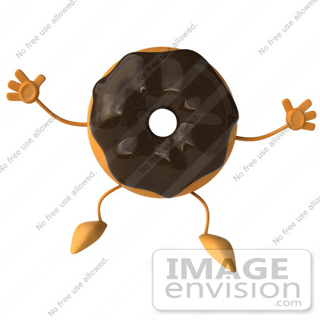 #50708 Royalty-Free (RF) Illustration Of A 3d Milk Chocolate Frosted Doughnut Mascot Jumping by Julos