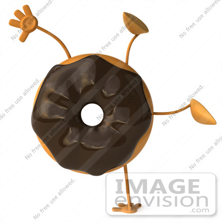#50709 Royalty-Free (RF) Illustration Of A 3d Milk Chocolate Frosted Doughnut Mascot Doing A Cartwheel by Julos