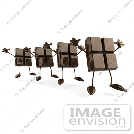 #50723 Royalty-Free (RF) Illustration Of A 3d Line Of Milk Chocolate Bar Mascots Jumping by Julos