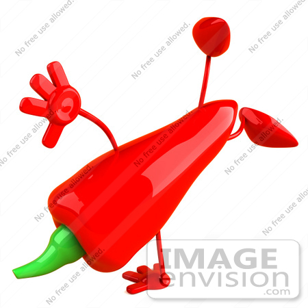 #50725 Royalty-Free (RF) Illustration Of A 3d Red Hot Chili Pepper Mascot Doing A Hand Stand - Version 2 by Julos