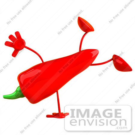 #50730 Royalty-Free (RF) Illustration Of A 3d Red Hot Chili Pepper Mascot Doing A Hand Stand by Julos