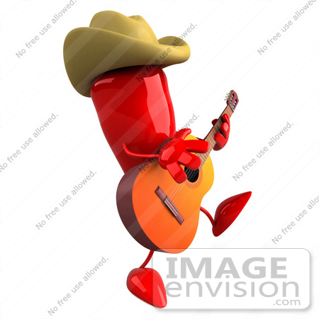 #50731 Royalty-Free (RF) Illustration Of A 3d Red Hot Chili Pepper Mascot Cowboy Musician by Julos