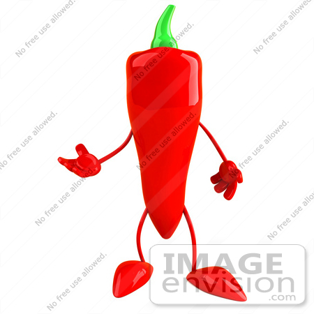 #50732 Royalty-Free (RF) Illustration Of A 3d Red Hot Chili Pepper Mascot Gesturing And Standing by Julos