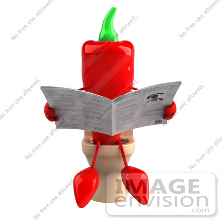 #50737 Royalty-Free (RF) Illustration Of A 3d Red Hot Chili Pepper Mascot Reading On A Toilet - Version 1 by Julos