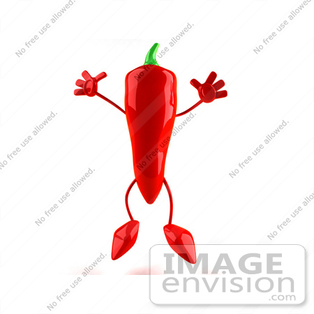#50738 Royalty-Free (RF) Illustration Of A 3d Red Hot Chili Pepper Mascot Jumping - Version 1 by Julos