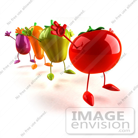 #50748 Royalty-Free (RF) Illustration Of 3d Tomato, Bell Pepper, Carrot And Eggplant Characters Jumping - Version 2 by Julos