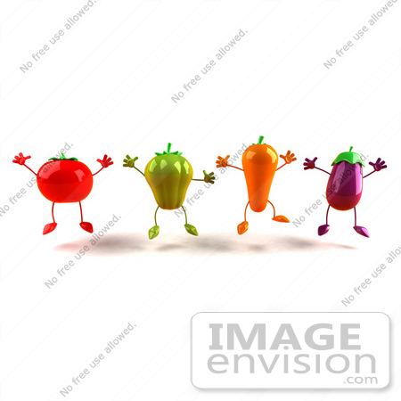 #50754 Royalty-Free (RF) Illustration Of 3d Tomato, Bell Pepper, Carrot And Eggplant Characters Jumping - Version 1 by Julos