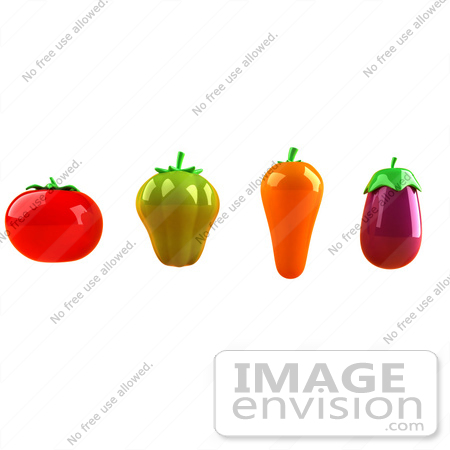 #50761 Royalty-Free (RF) Illustration Of 3d Tomato, Green Bell Pepper, Carrot And Eggplant - Version 1 by Julos