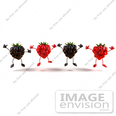 #50764 Royalty-Free (RF) Illustration Of A Group Of Jumping 3d Raspberry And Blackberry Characters - Version 1 by Julos
