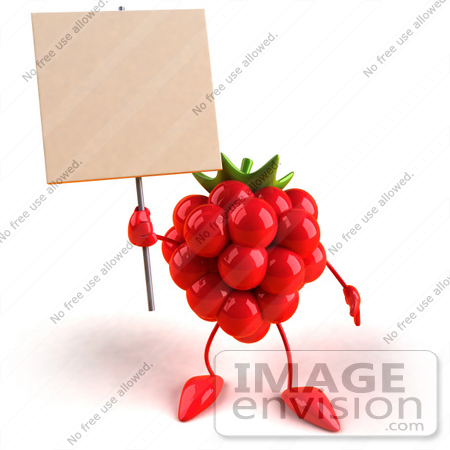 #50769 Royalty-Free (RF) Illustration Of A 3d Raspberry Mascot Holding Up A Blank Sign - Version 1 by Julos