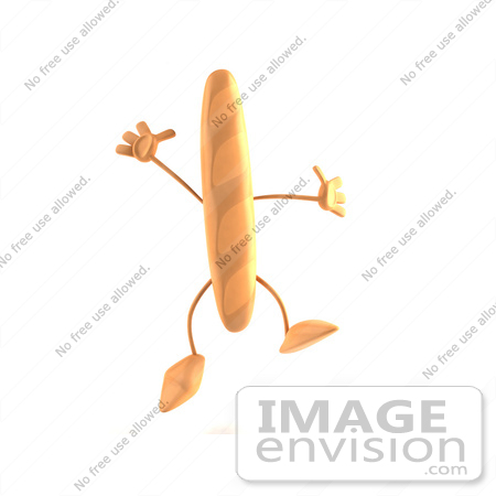 #50777 Royalty-Free (RF) Illustration Of A 3d Baguette Bread Character Jumping - Version 1 by Julos