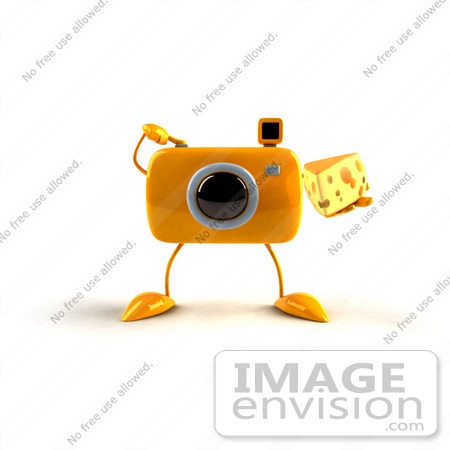 #50788 Royalty-Free (RF) Illustration Of A 3d Yellow Camera Mascot Holding A Wedge Of Cheese - Version 6 by Julos