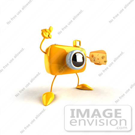 #50789 Royalty-Free (RF) Illustration Of A 3d Yellow Camera Mascot Holding A Wedge Of Cheese - Version 2 by Julos