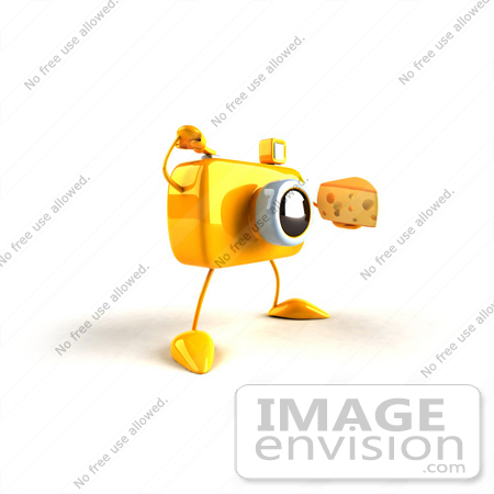 #50791 Royalty-Free (RF) Illustration Of A 3d Yellow Camera Mascot Holding A Wedge Of Cheese - Version 5 by Julos