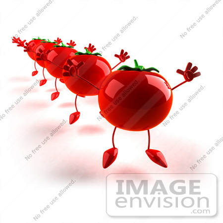 #50805 Royalty-Free (RF) Illustration Of 3d Red Tomato Characters Jumping In A Line by Julos