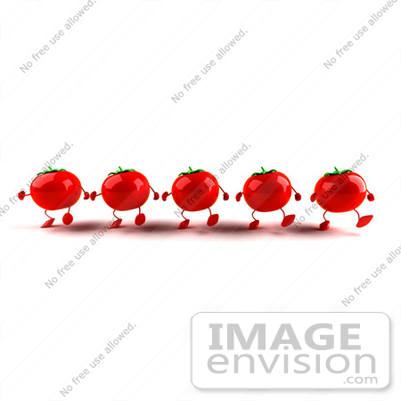 #50806 Royalty-Free (RF) Illustration Of 3d Red Tomato Characters Marching Forward by Julos