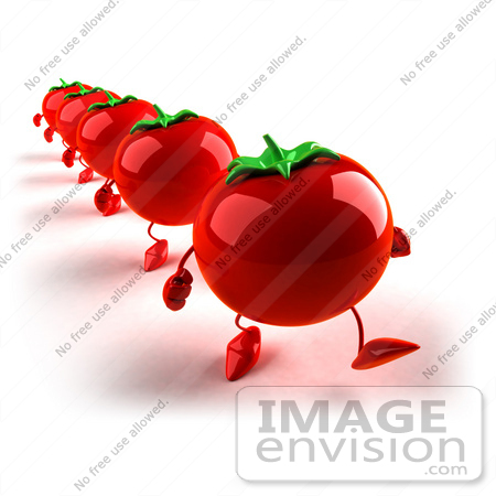 #50807 Royalty-Free (RF) Illustration Of 3d Red Tomato Characters Marching Forward by Julos